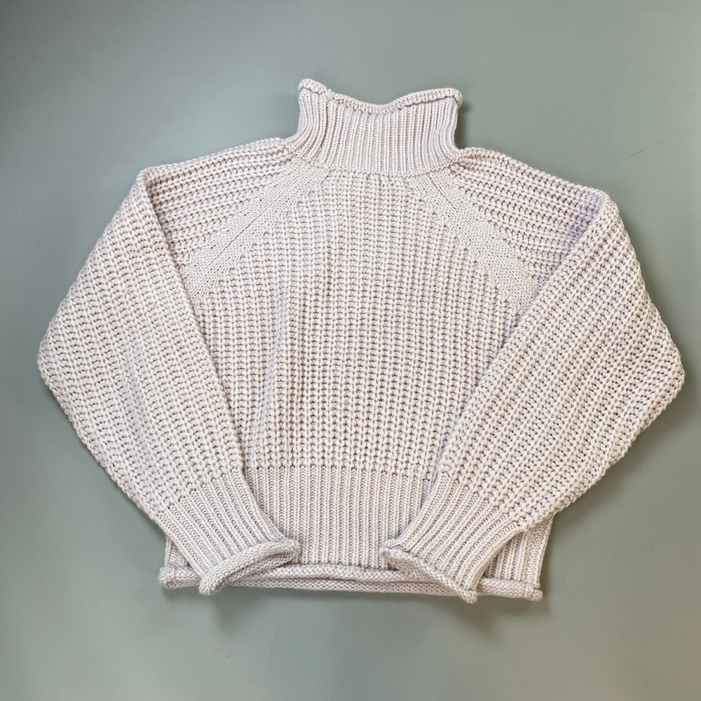 Sweater Small Pink Ribbed Roll Neck Soft Girl Balletcore Pastel Raglan Boxy Crop - Picture 2 of 10